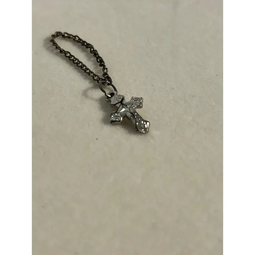 Vintage Small 1/2 Inch Silver Tone Cross Charm Pendant Faith Religious Dainty